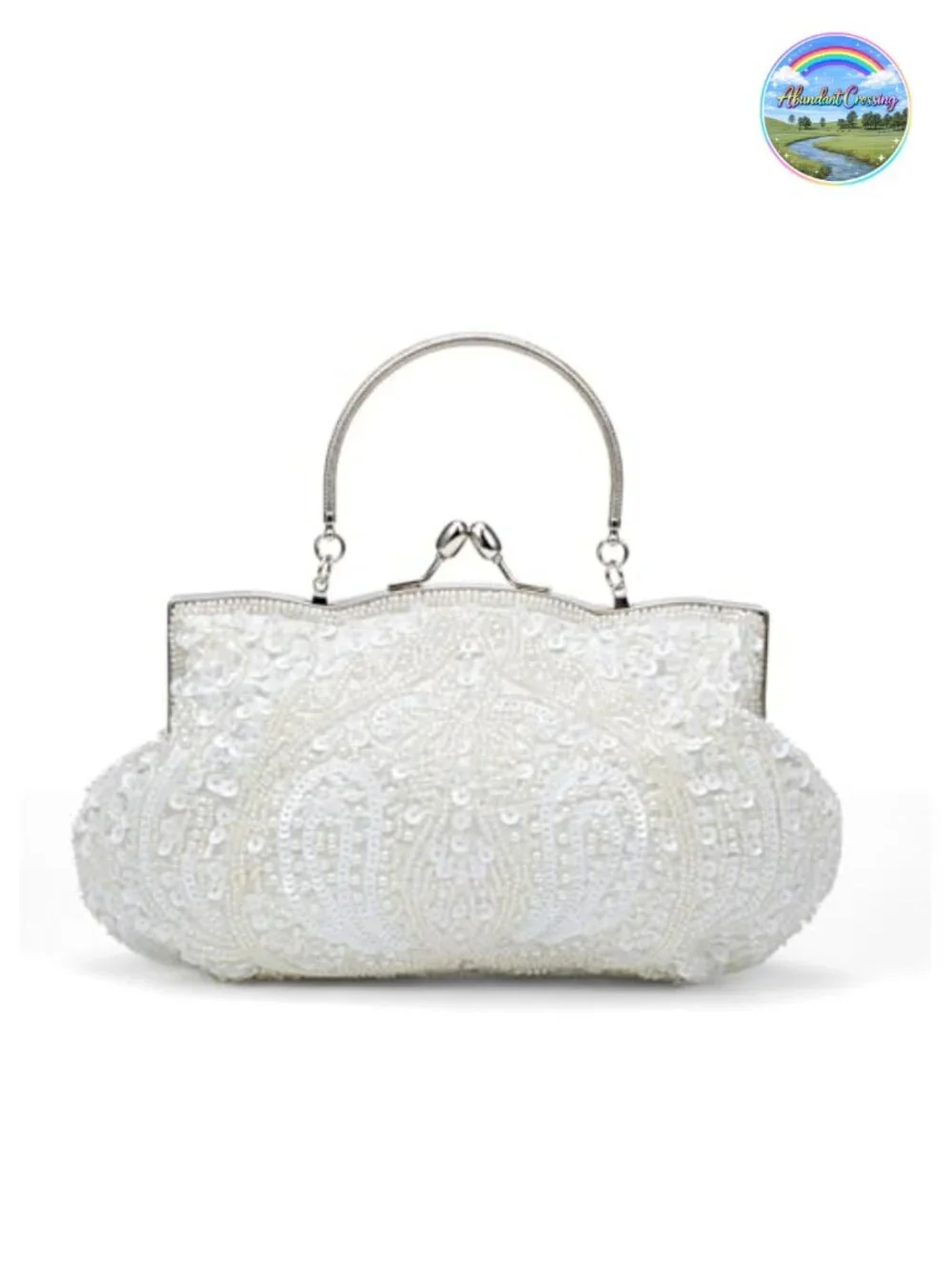 Beaded Sequin Flower Evening Purse Large Clutch with Detachable Wristlet